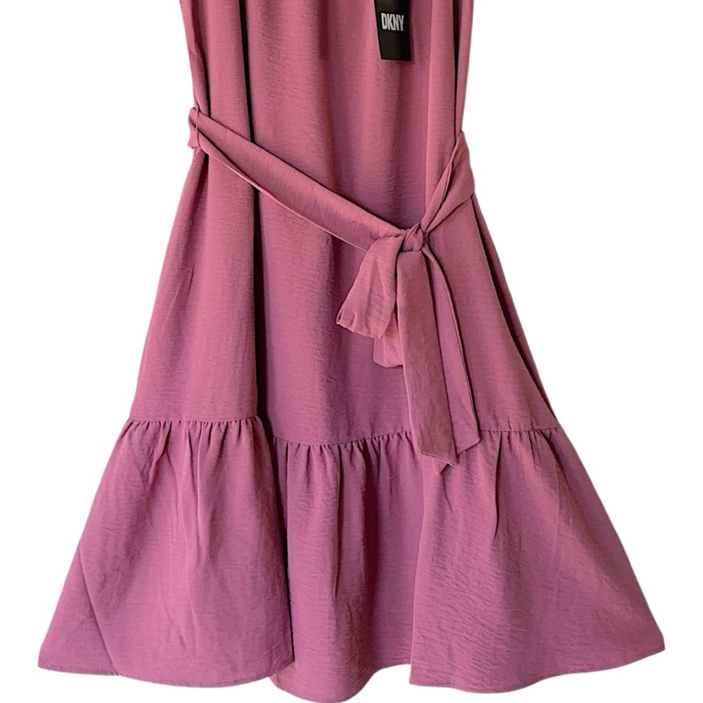 NWT DKNY FLUTTER SLEEVE DRESS RUFFLE HEM TIE WAIST ROSE | SIZE 4 - Picture 5 of 9